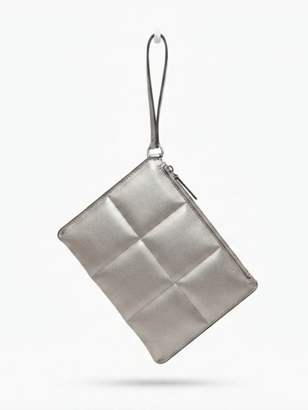 A New Day Women's Metallic Silver Quilted Wristlet Pouch Clutch